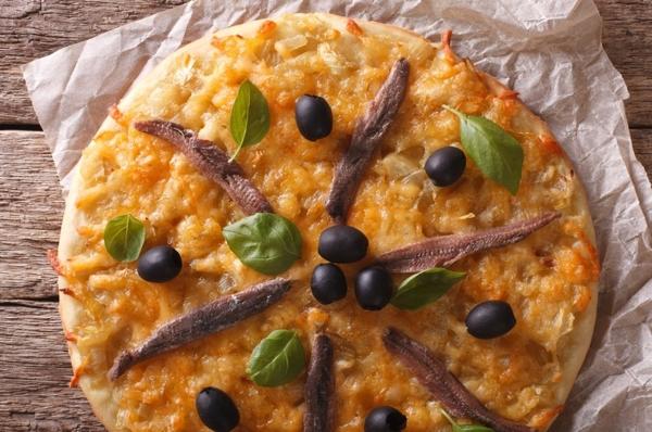 Pissaladière: Onion tart from Nice with anchovies and olives