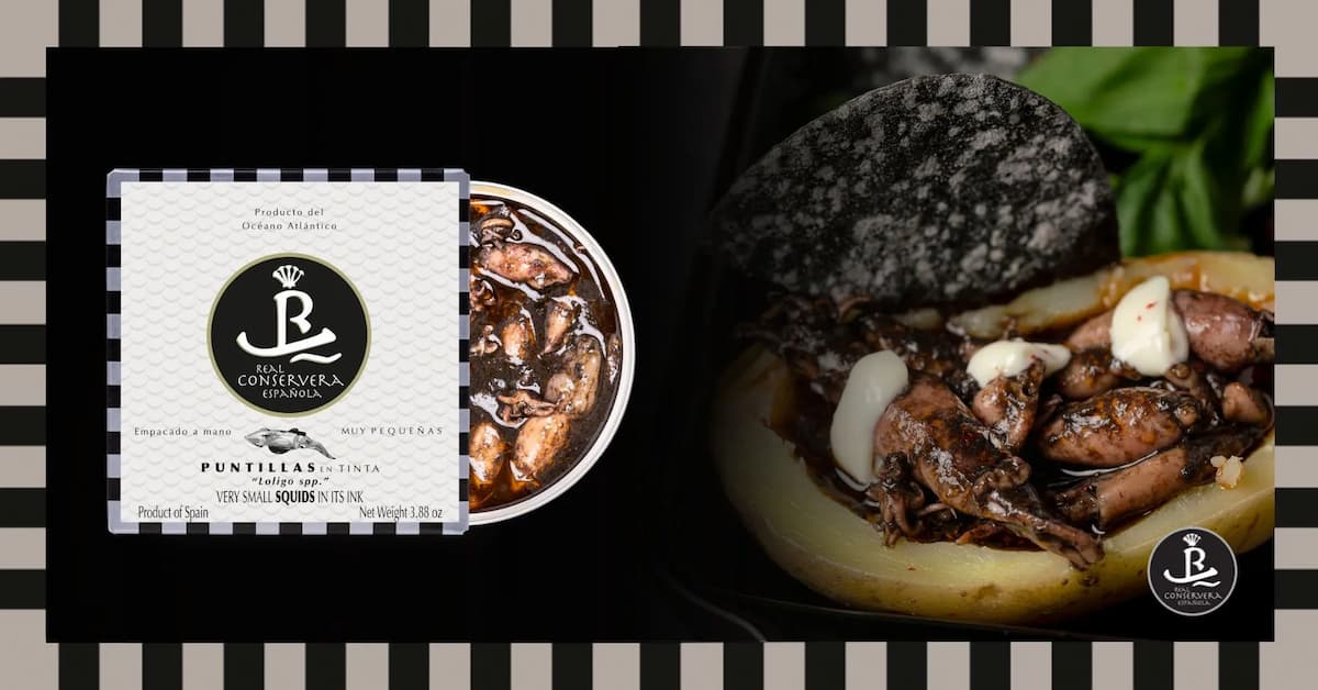 Puntillitas in ihrer Tinte mit Nero-Kartoffeln – Real Conservera Española