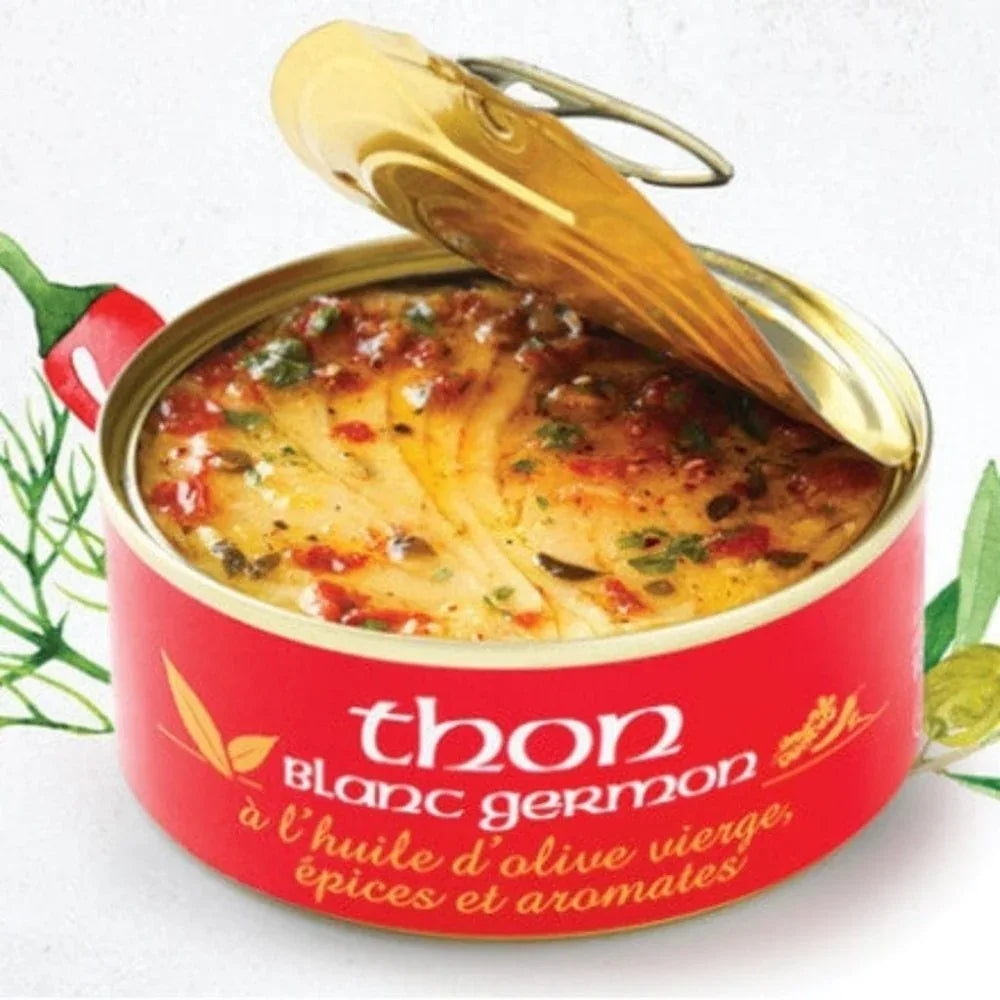 Weißer Thunfisch in Olivenöl, Gewürzen und Pickles Belle Iloise